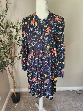 Old Navy Navy Floral Long-Sleeve Swing Dress - Coral, Yellow, Light Blue